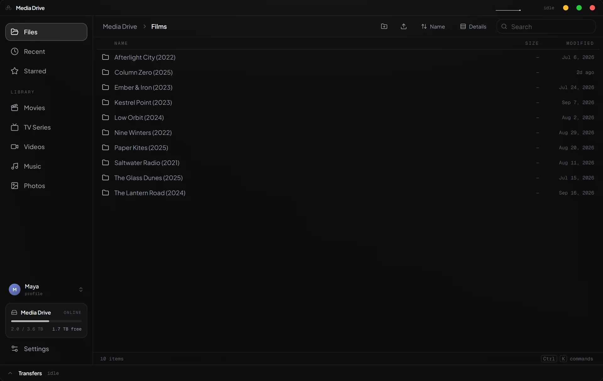 Browsing a folder of films in Basalt for Windows