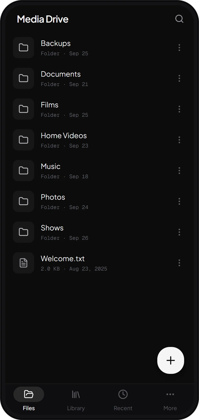 Browsing the drive's folders on a phone