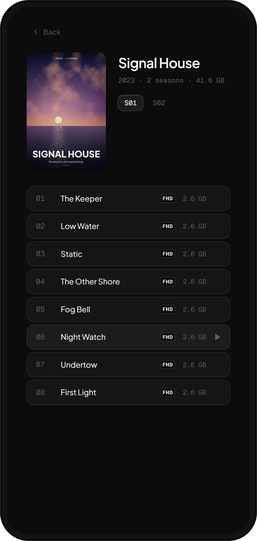A series and its episodes on a phone
