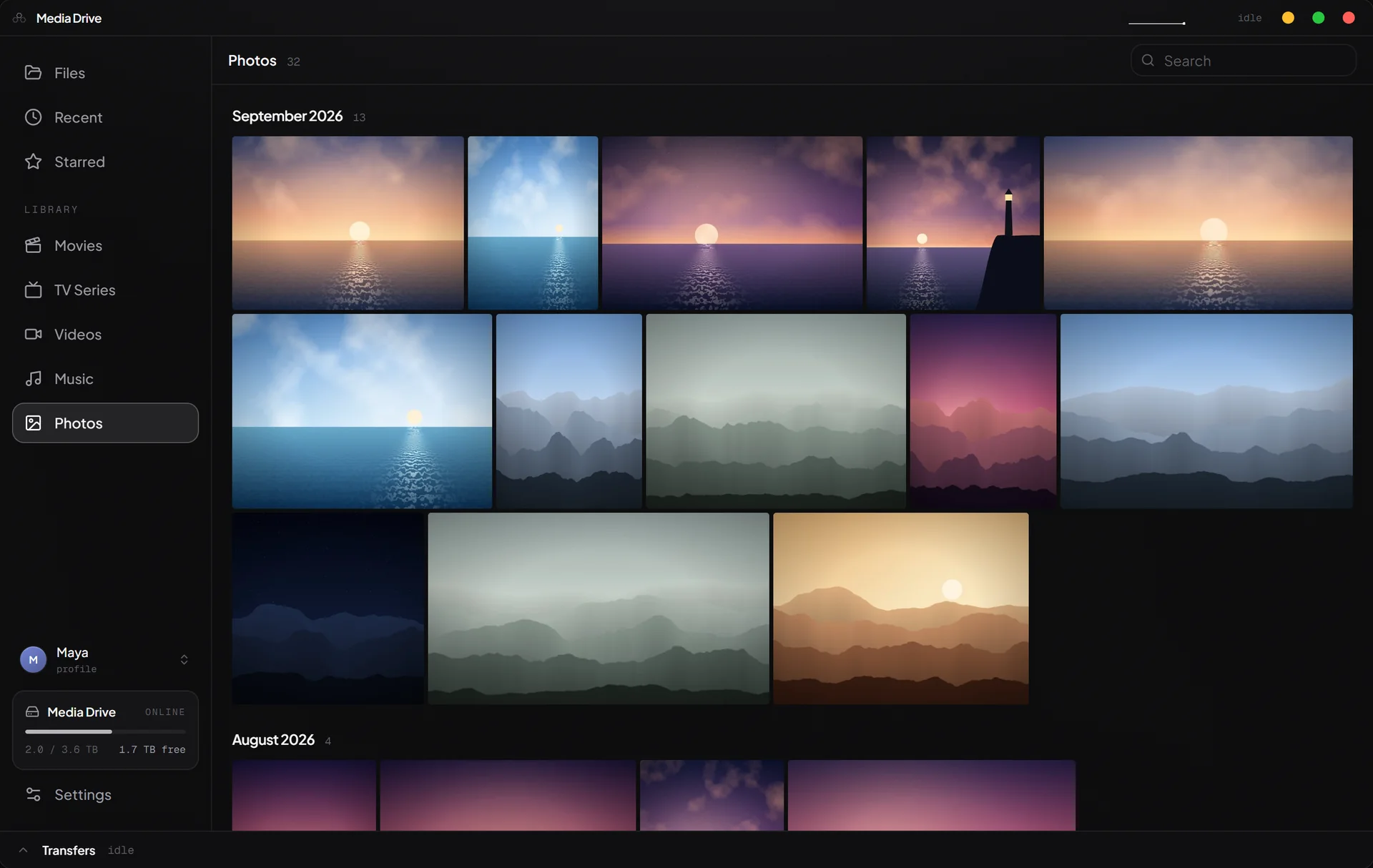 Photos from every folder on the drive, in rows by month