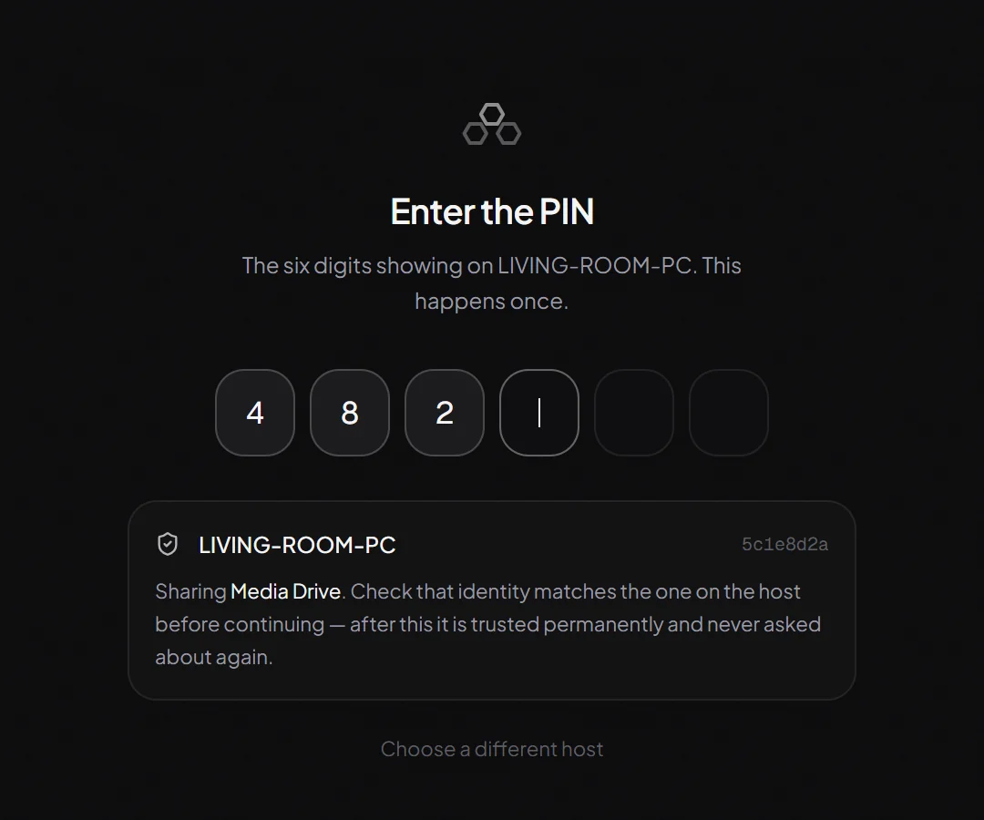 Entering the six-digit PIN the host shows