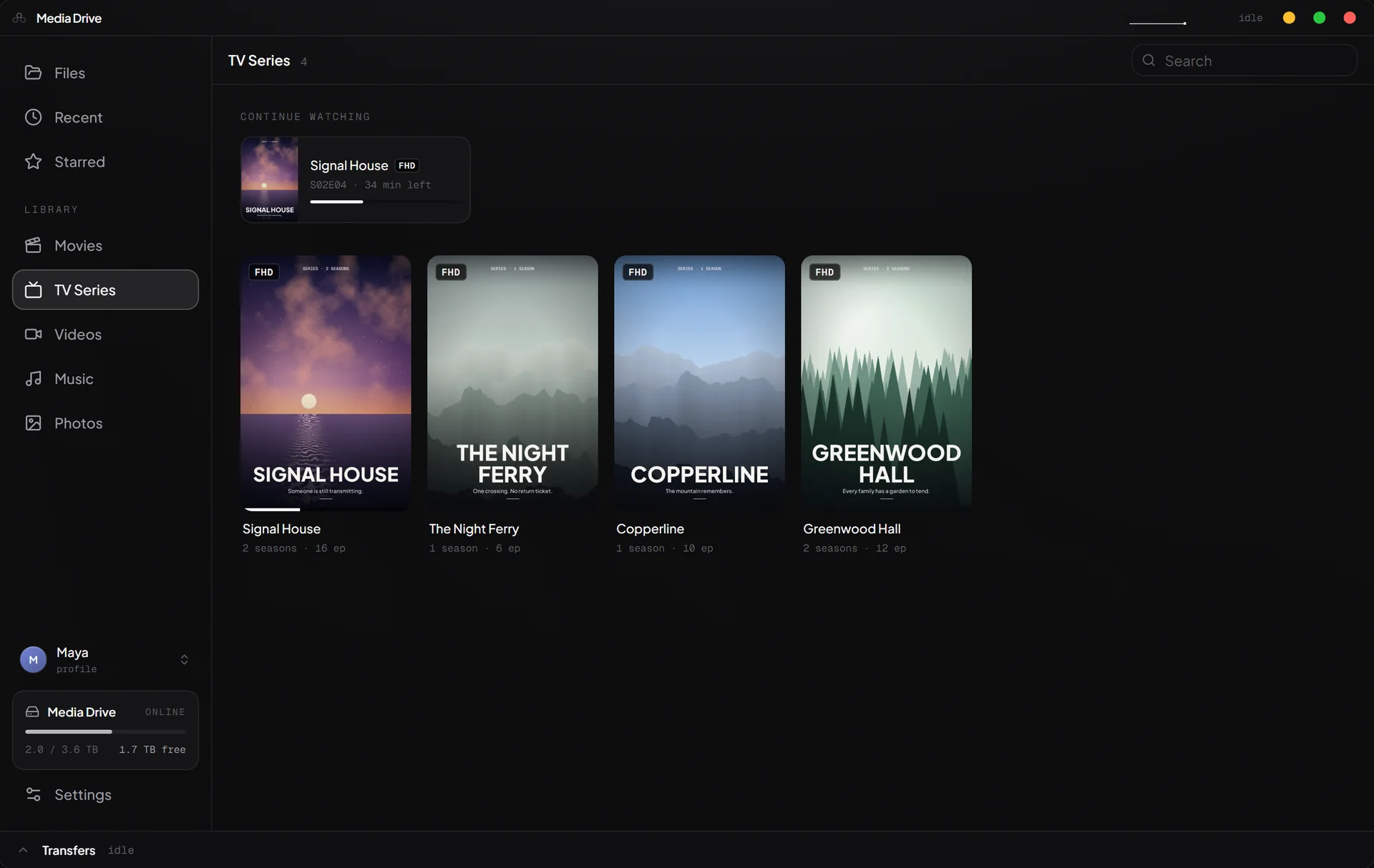 The TV Series library, with the series in progress at the top